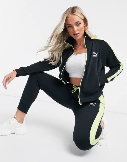 Puma Classics T7 Trainingsjacke in Schwarz und Limette ASOS