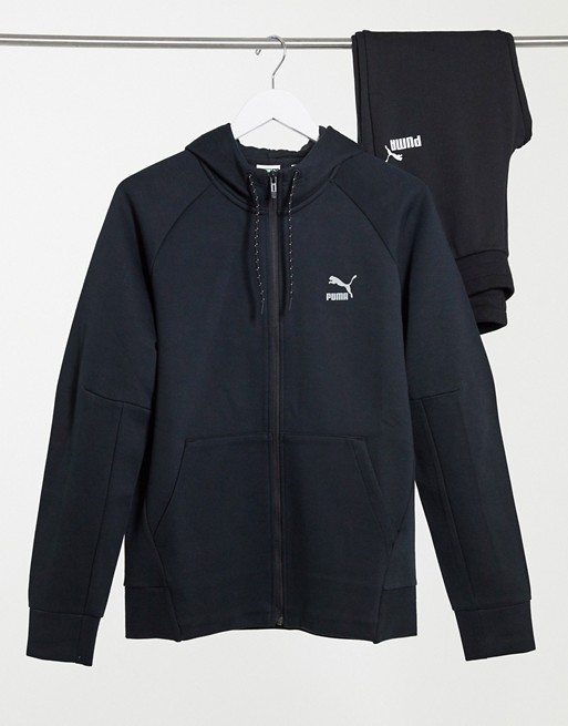 Puma Classics Tech FZ logo zip hoodie in black