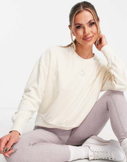 Puma Classics towelling sweatshirt in off white - CREAM - CREAM