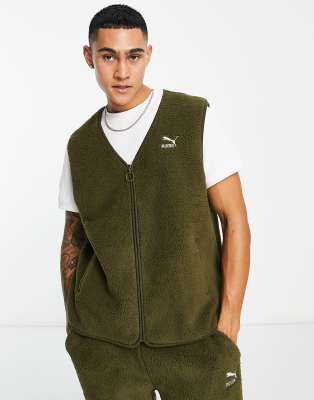 Puma Classics – Weste aus Teddyfell in intensivem Olivgrün mit Reißverschluss, exklusiv bei ASOS