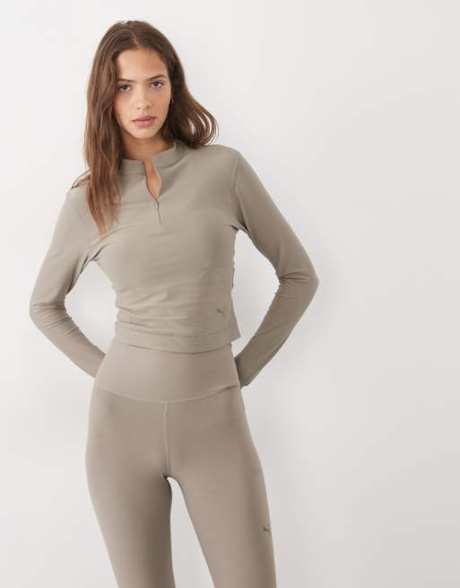 Puma Cloudspun quarter-zip long sleeve top in beige, 2 of 4