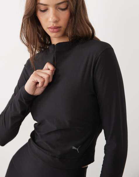 Puma Cloudspun quarter-zip long sleeve top in black - view 1