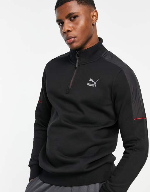 Puma - CLSX - Felpa in nero e rosso con zip corta