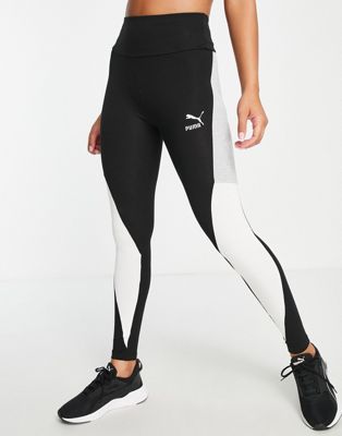 Puma Clsx high waist colour block leggings in black