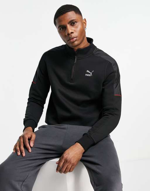 Puma CLSX Sweat col zipp Noir et rouge