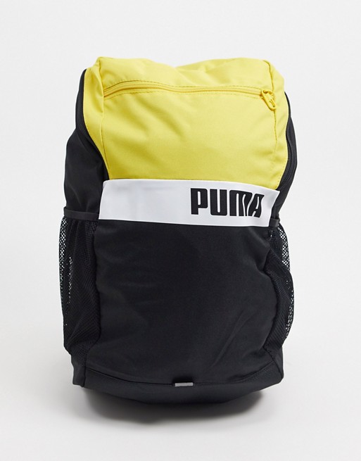 Puma colourblock backpack in black and yellow