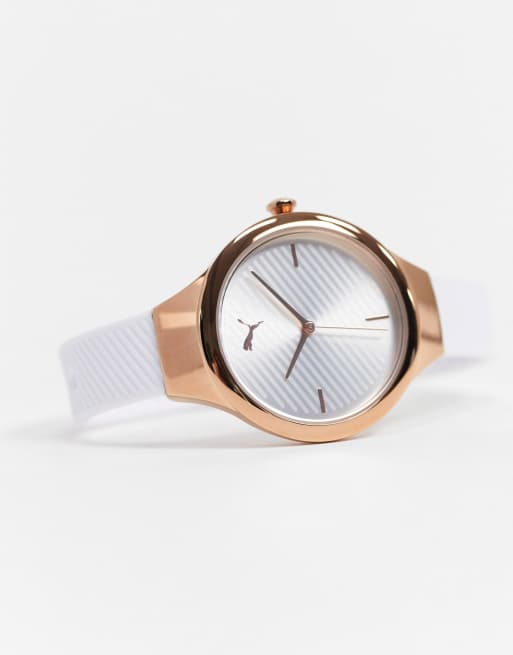 Puma Contour silicone round watch in silver and rose gold P1018