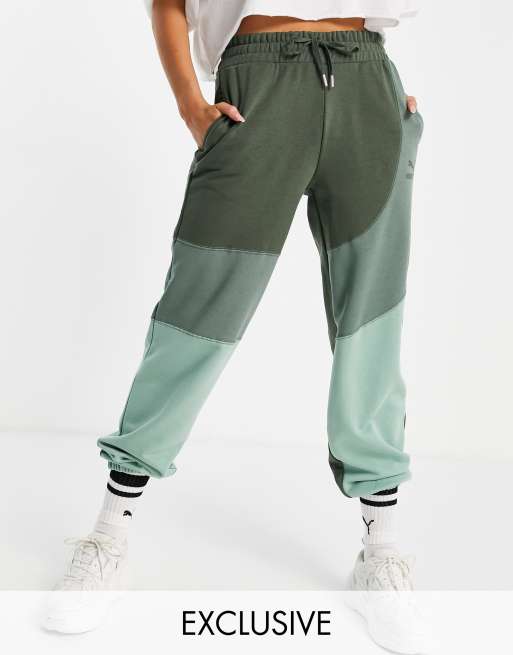 Puma convey oversized joggers in green colourblock exclusive to asos