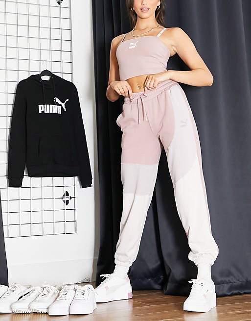 Puma convey oversized joggers in pink colourblock exclusive to asos