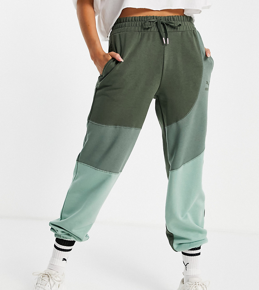 Puma convey oversized sweatpants in green color block exclusive to ASOS