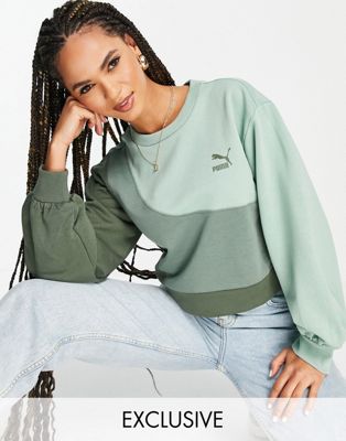 Puma convey oversized sweatshirt in green colourblock exclusive to asos