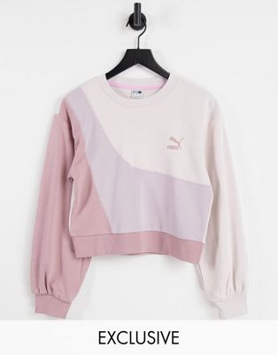 Puma convey oversized sweatshirt in pink colourblock exclusive to asos