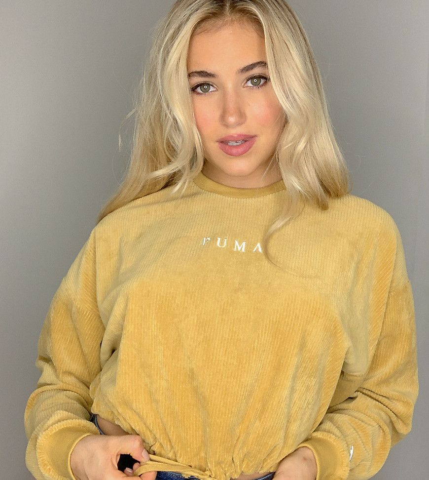 Puma cord cropped crew sweat in mustard - exclusive to ASOS-Gold
