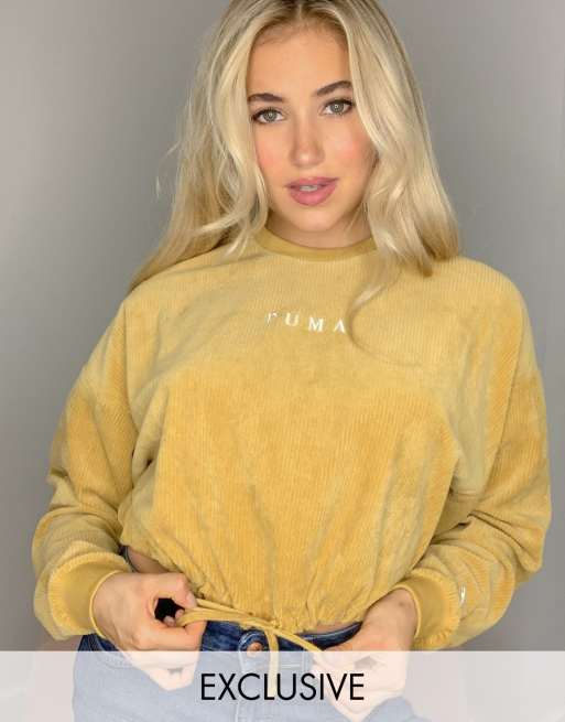 Puma cord cropped crew sweat in mustard - exclusive to asos