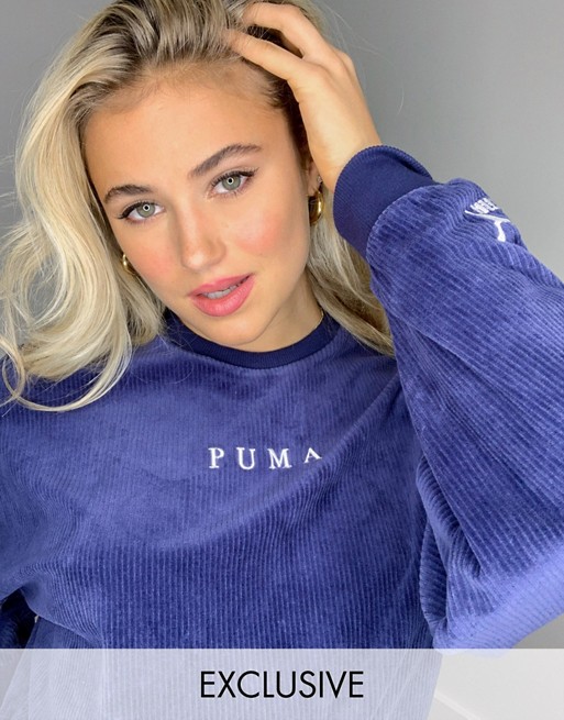 Puma cord cropped crew sweat in navy - exclusive to asos