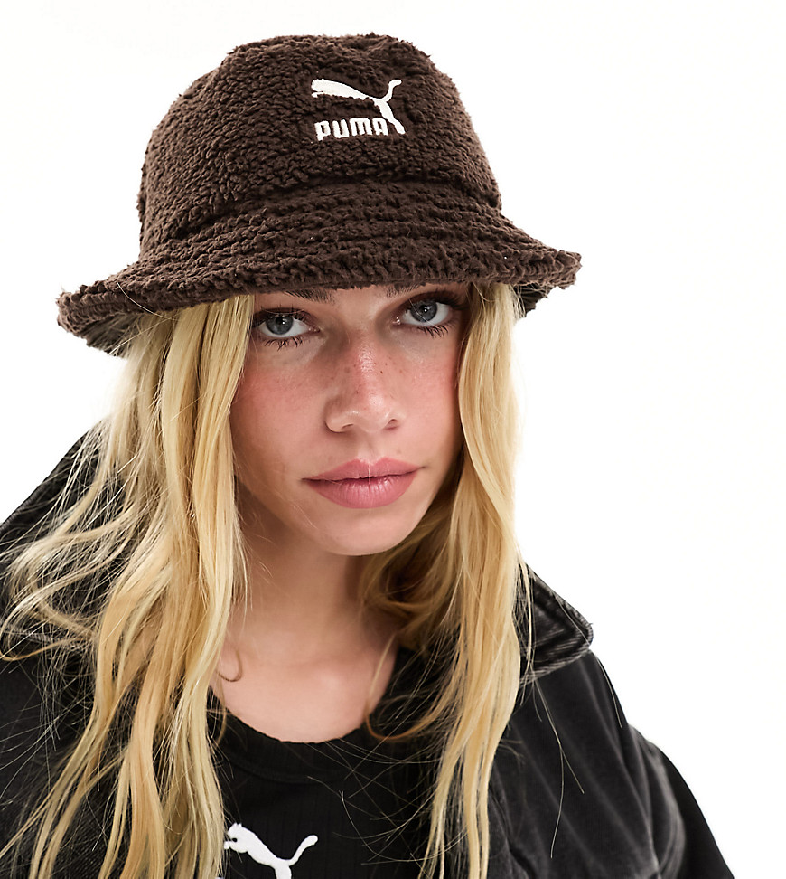 Puma cosy club borg bucket hat in dark chocolate - exclusive to ASOS-Brown