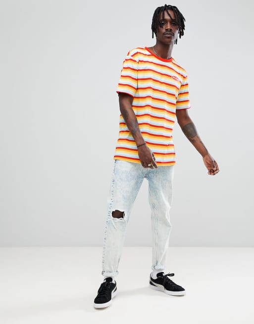 Puma cotton retro stripe t shirt in orange Exclusive at ASOS