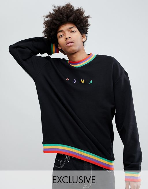 Puma exclusive oversized organic cotton rainbow 2025 sweatshirt in black