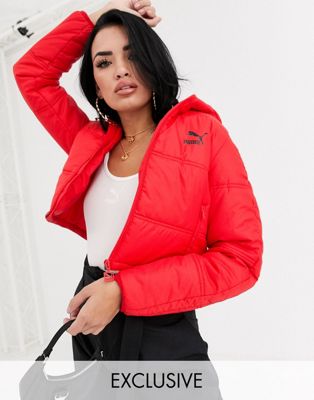 Puma cropped puffer jacket in red | ASOS