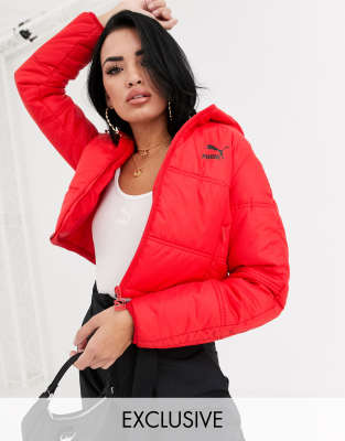 red cropped puffer jacket Cinosural International School