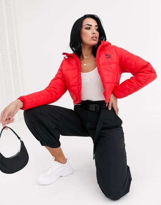 Puma cropped puffer jacket in red