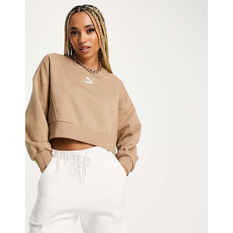 Puma Cropped recht sweatshirt in lichtbruin exclusief bij ASOS ASOS