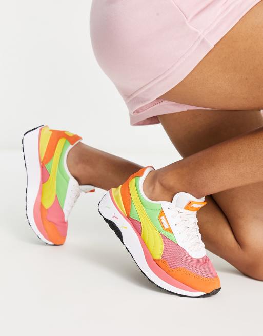 Puma Cruise Rider multi cat sneakers in coral and green, 3 of 4