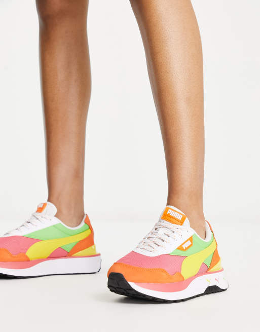 Puma Cruise Rider multi cat sneakers in coral and green, 4 of 4