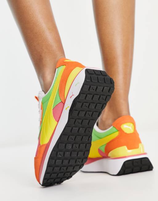 Puma Cruise Rider multi cat trainers in coral and green, 2 of 4