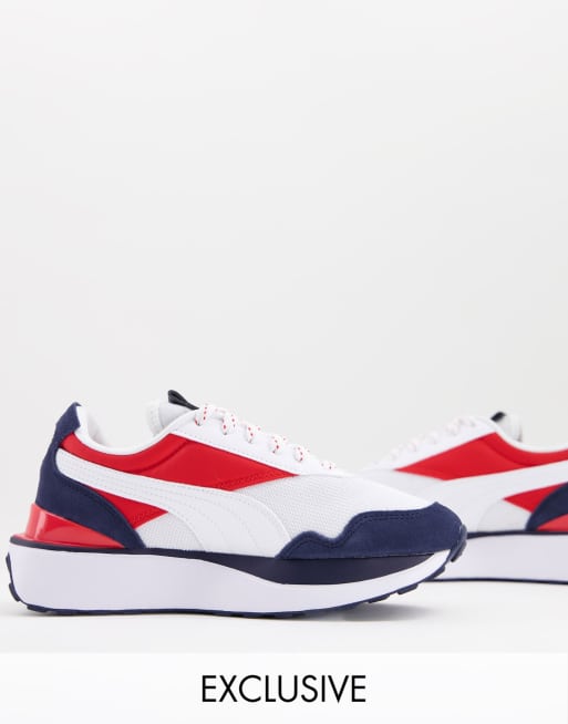 Puma - Cruise Rider - Repeat Cat - Sneakers in wit, rood en blauw, exclusief bij ASOS