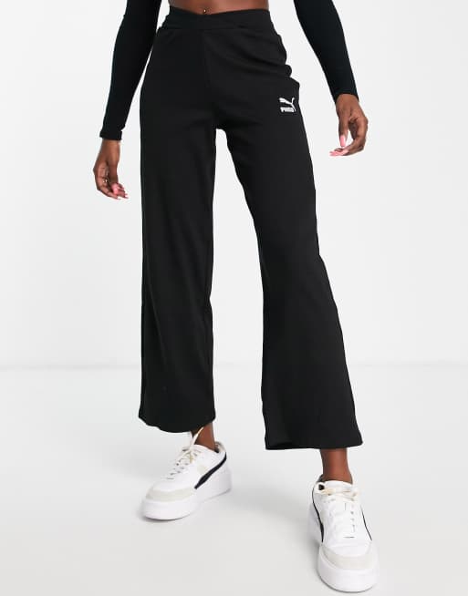 PUMA – Czarne prążkowane spodnie z szerokimi nogawkami i wysokim stanem – Tylko w ASOS