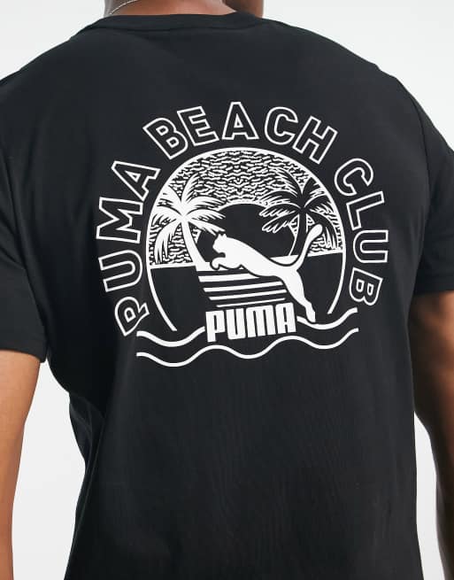 Puma – Czarny T-shirt z grafiką z motywem plaży na plecach