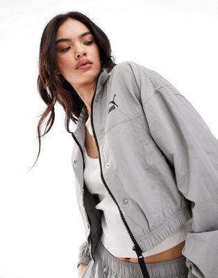 Puma Dare to cropped woven jacket in concrete gray - ASOS Price Checker