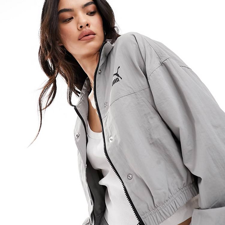 Puma Dare to cropped woven jacket in concrete gray | ASOS