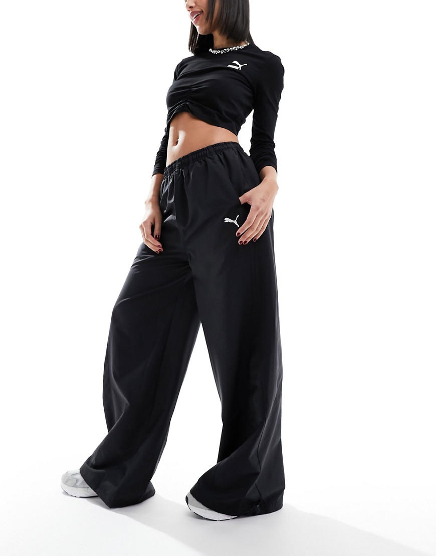 Puma Dare To woven parachute pants in black
