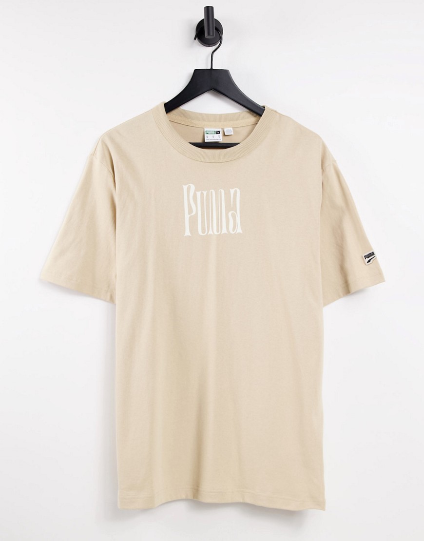 puma - downtown - beige t-shirt med logga-naturlig