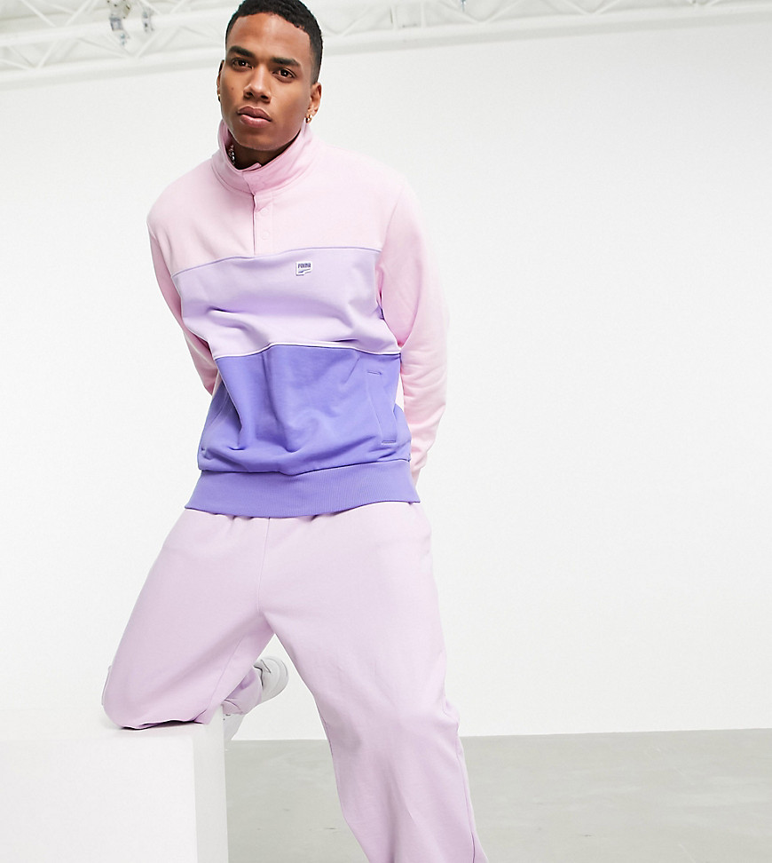 Puma Downtown button down sweatshirt in colour block lilac - Exclusive to ASOS-Purple