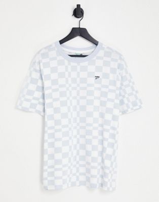 Puma Downtown checkerboard t-shirt in pale blue in white