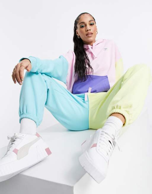 Puma Downtown color block hoodie in pink and yellow exclusive to ASOS