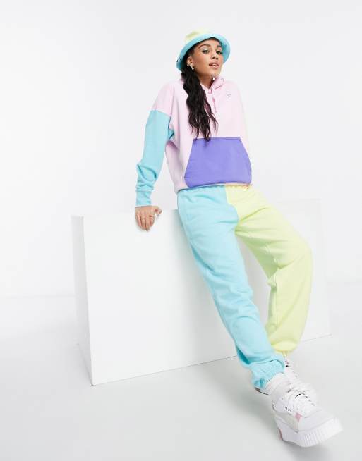 Puma Downtown color block hoodie in pink and yellow exclusive to ASOS