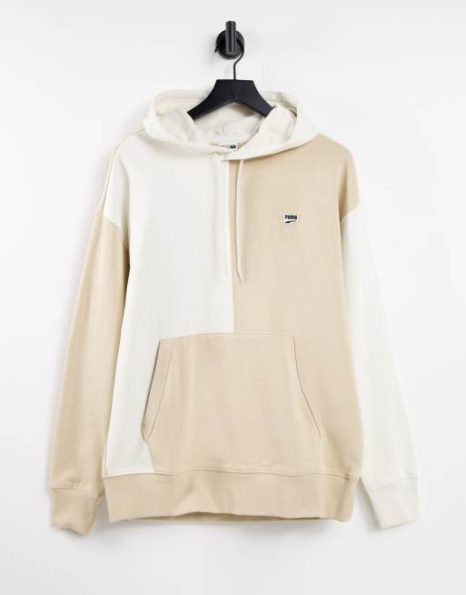 PUMA Downtown color block logo hoodie in beige