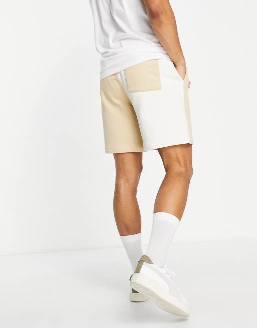 Puma Downtown Color Block Logo Shorts in beige-Neutral