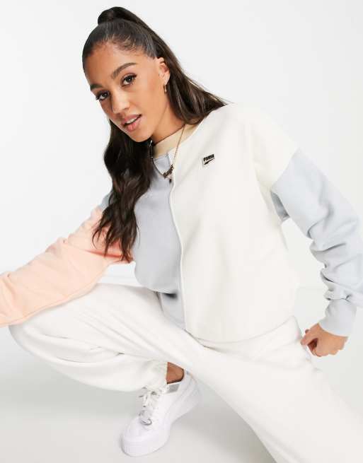 Puma Downtown color block sweatshirt in neutrals and baby blue | ASOS