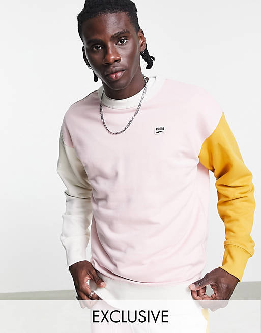 Puma Downtown colourblock sweatshirt in pink - exclusive to asos