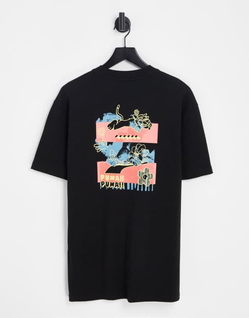 PUMA Downtown graphic T shirt in black and pink