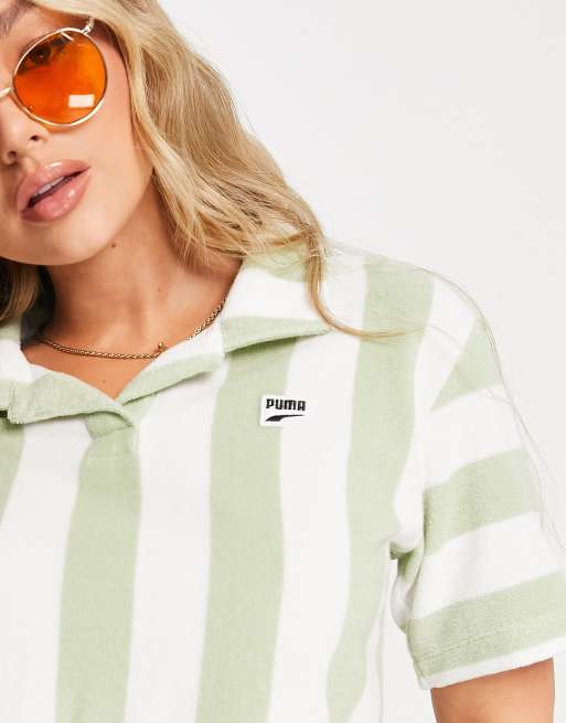 PUMA – Downtown – Grönrandig, kort pikétröja i frotté – Endast hos ASOS, 4 av 4