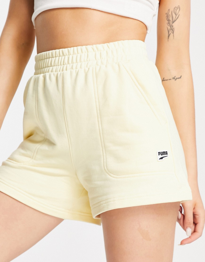 Puma Downtown High Rise Shorts In Pale Yellow-blue In Brown