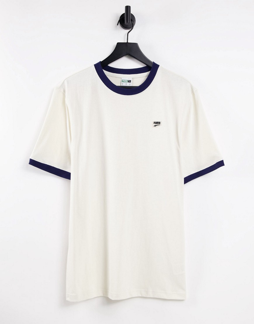 Puma Downtown small logo ringer t-shirt in off white