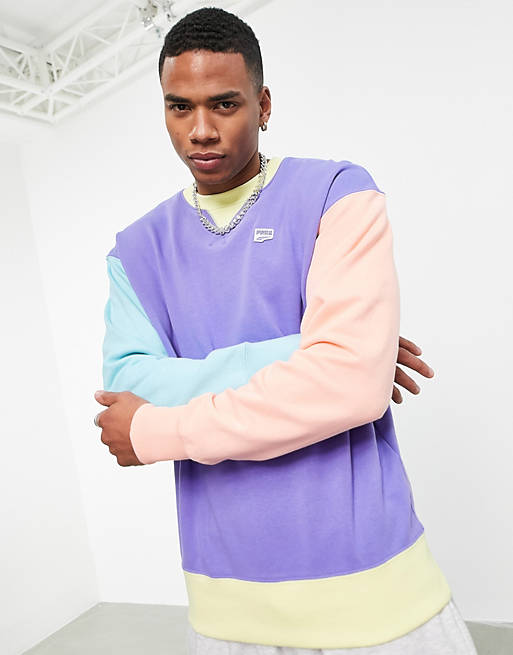 Puma Downtown sweatshirt in color block blue- exclusive to ASOS