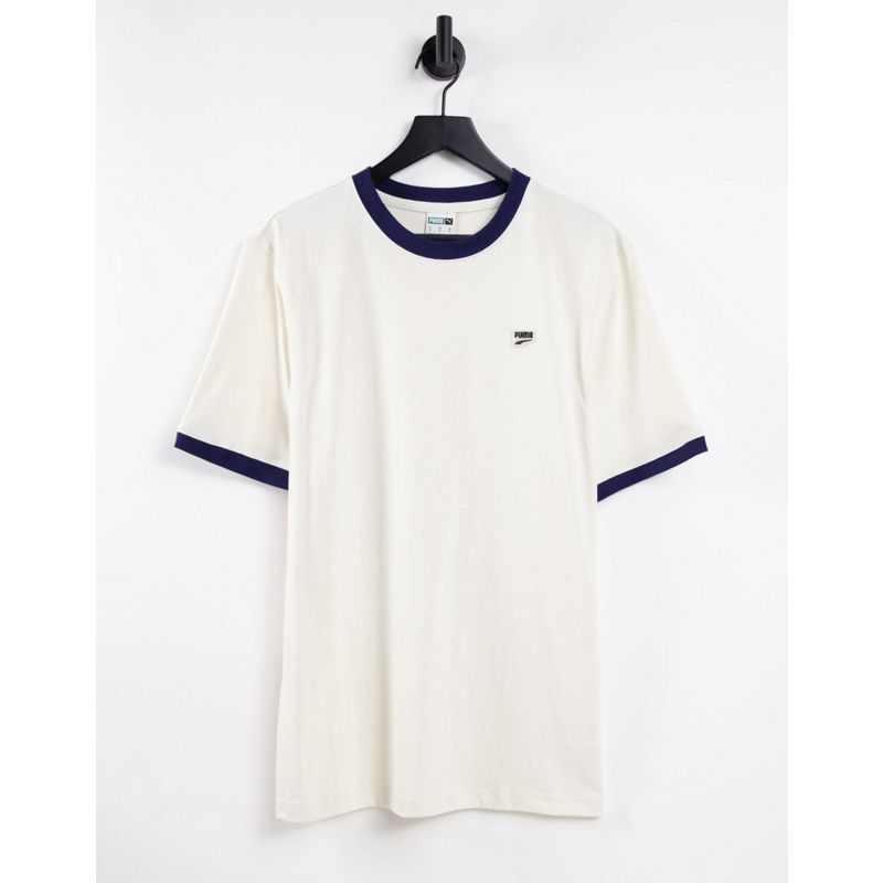 Activewear Uomo PUMA - Downtown - T-shirt bianco sporco con profili a contrasto e logo piccolo